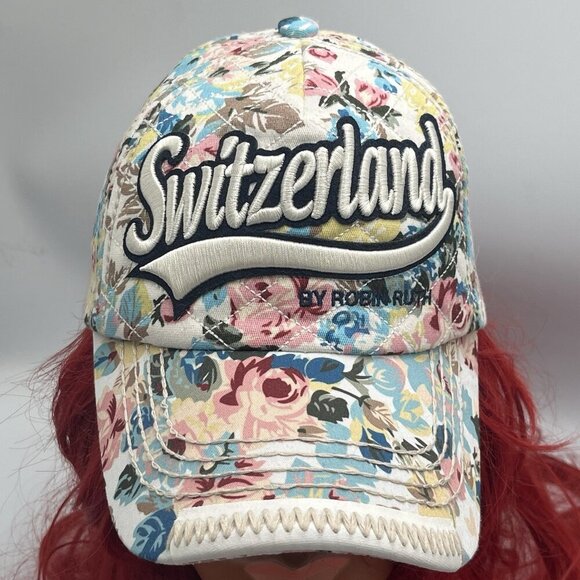 Robin Ruth Adult Floral Switzerland Hat Script Logo Thick Stitch Snap Back Cap - Picture 2 of 12